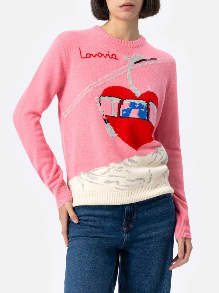 Maglia New Queen in misto cashmere con jacquard postcard