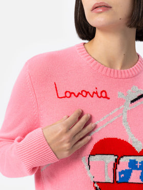 Maglia New Queen in misto cashmere con jacquard postcard