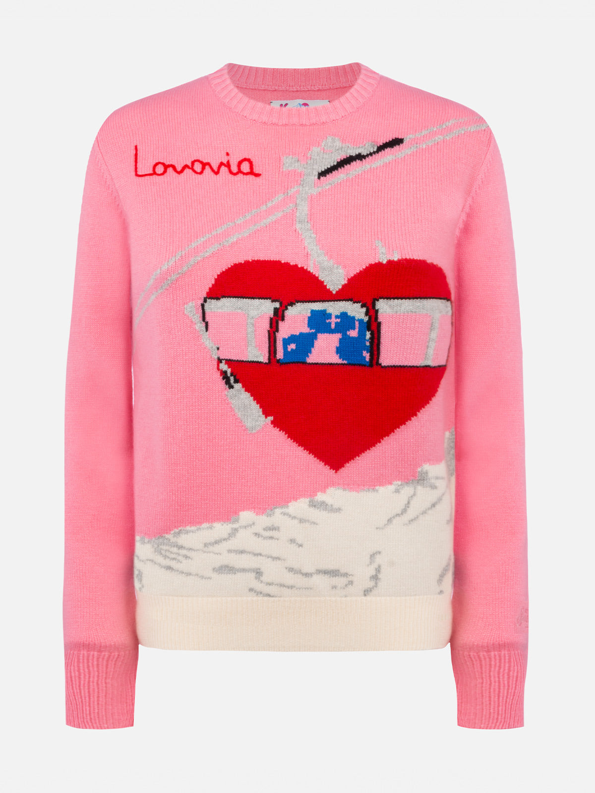 Maglia New Queen in misto cashmere con jacquard postcard