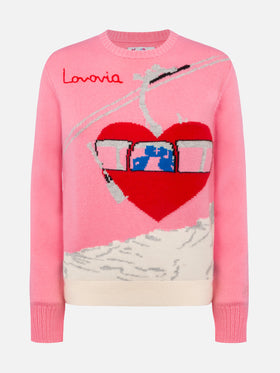 Maglia New Queen in misto cashmere con jacquard postcard