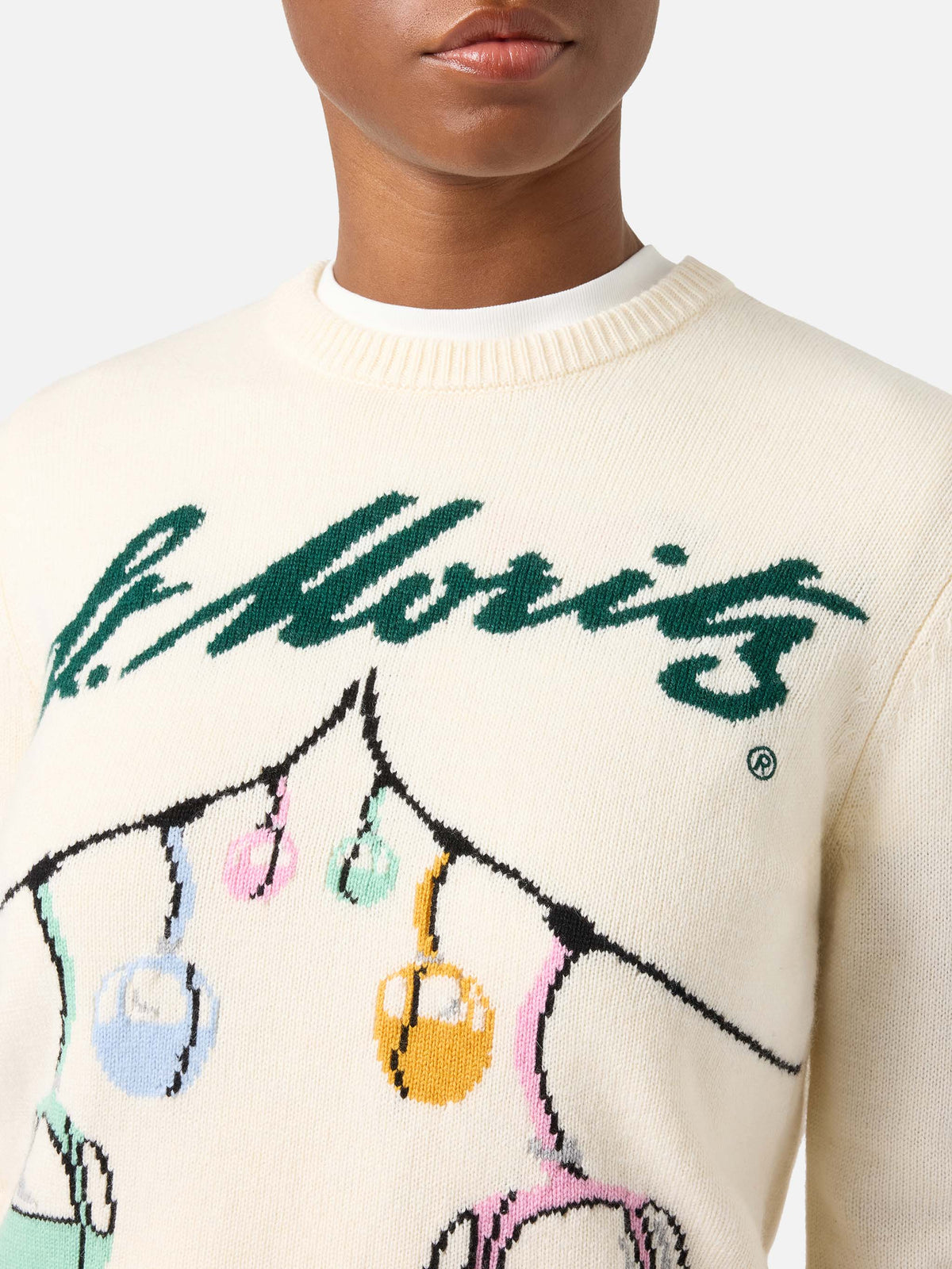 Girocollo off white New Queen con intarsio cabinovie St. Moritz | Special edition