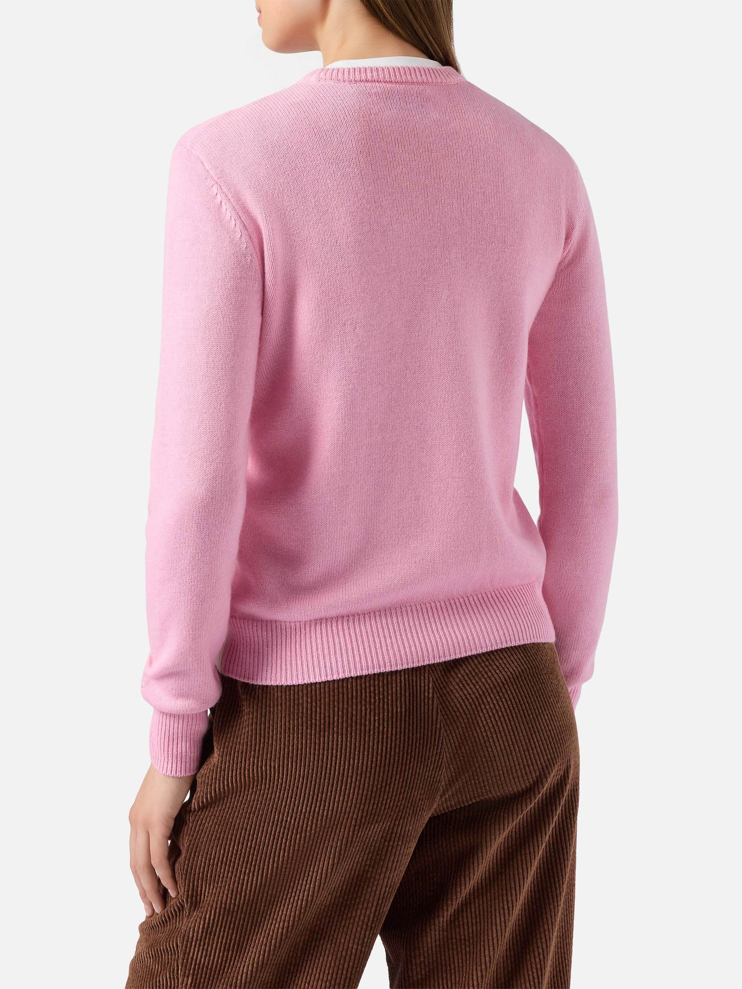Neuer Queen-Pullover aus Kaschmirmischung in Rosa mit Courma-Postkarten-Jacquard