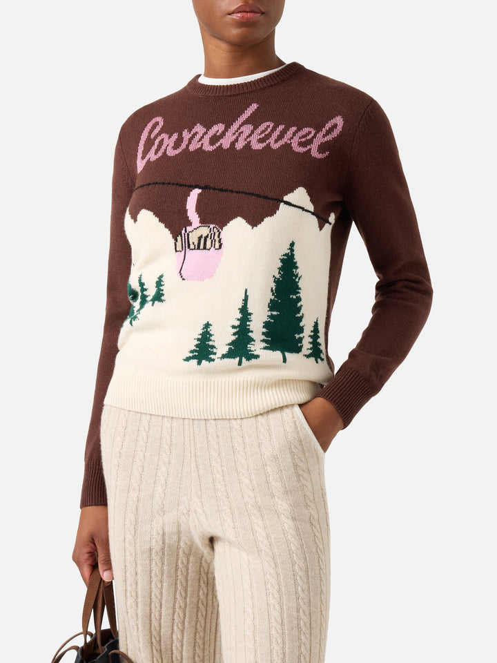 Punto de cuello redondo Brown New Queen con intarsia Courchevel 