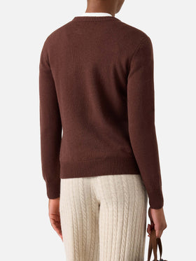 Brauner New Queen Rundhals-Strickpullover mit Courchevel Intarsienmuster 