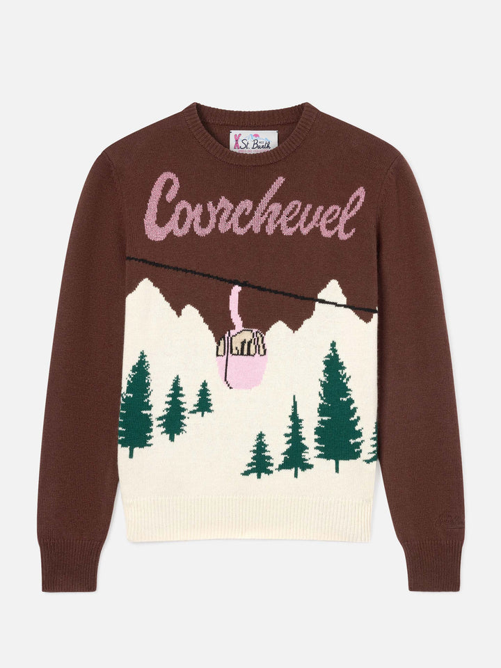 Punto de cuello redondo Brown New Queen con intarsia Courchevel 