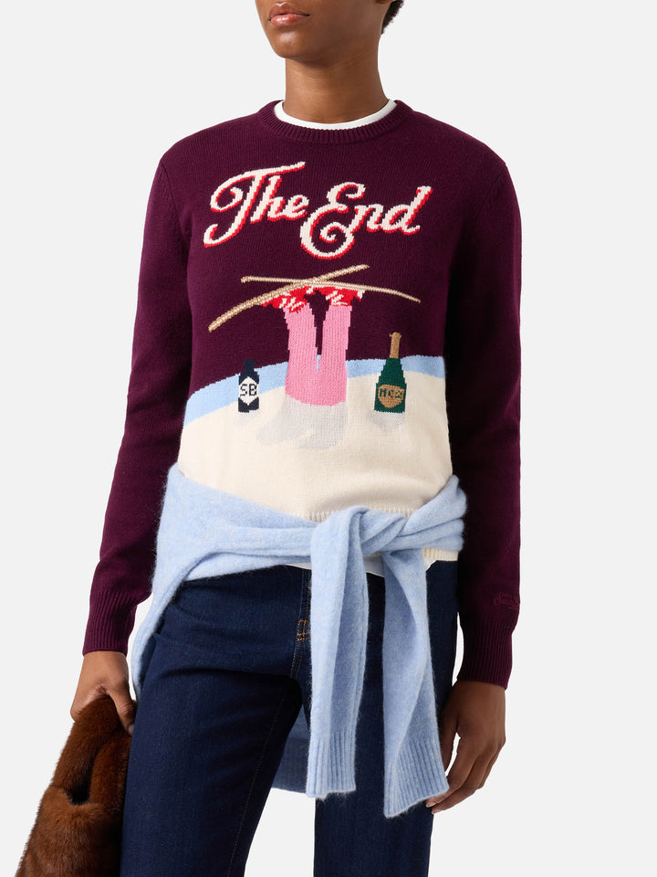 Jersey de punto con cuello redondo Bordeaux New Queen con intarsia The End 
