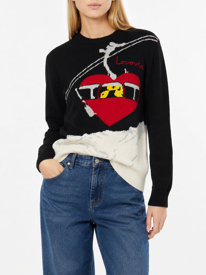 Maglione New Queen nero con ricamo Lovovia