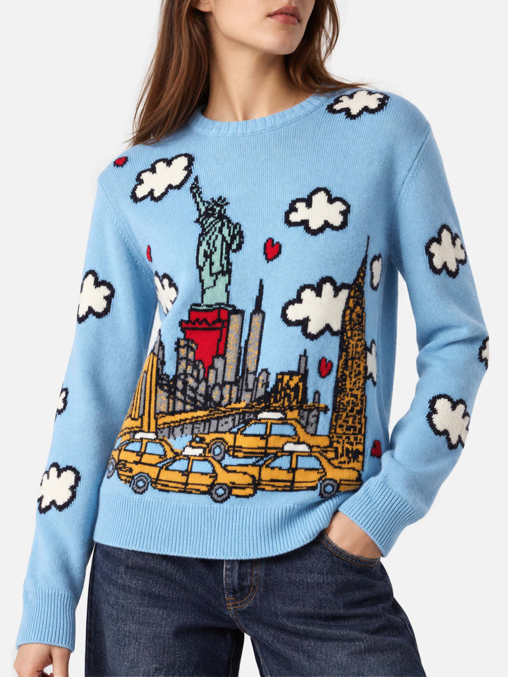 Pull New Queen bleu clair avec imprimé New York 