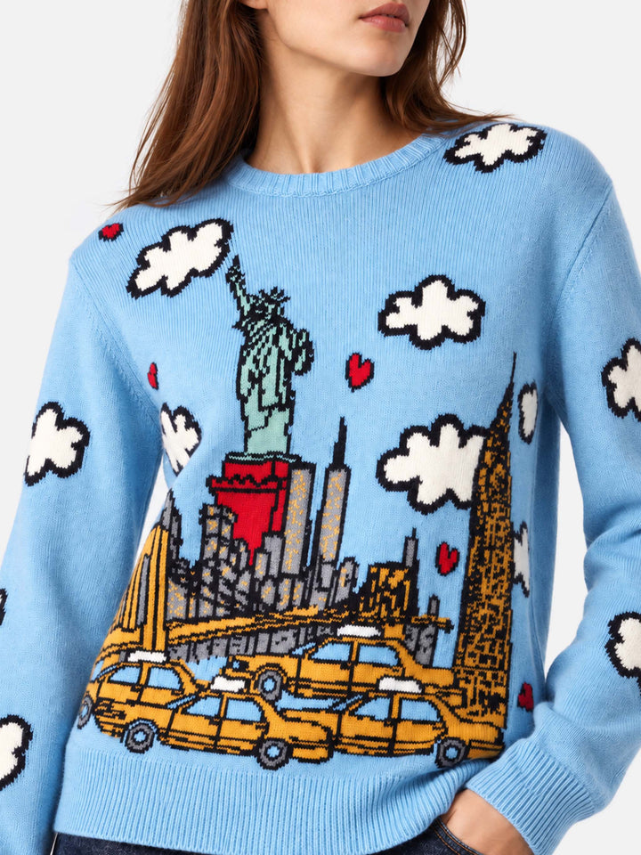 Pull New Queen bleu clair avec imprimé New York 