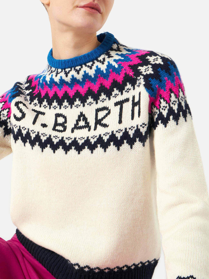 White New Queen Nordic sweater with jacquard pattern