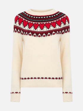 Woman white sweater New Queen fair isle hearts print - MC2 Saint Barth
