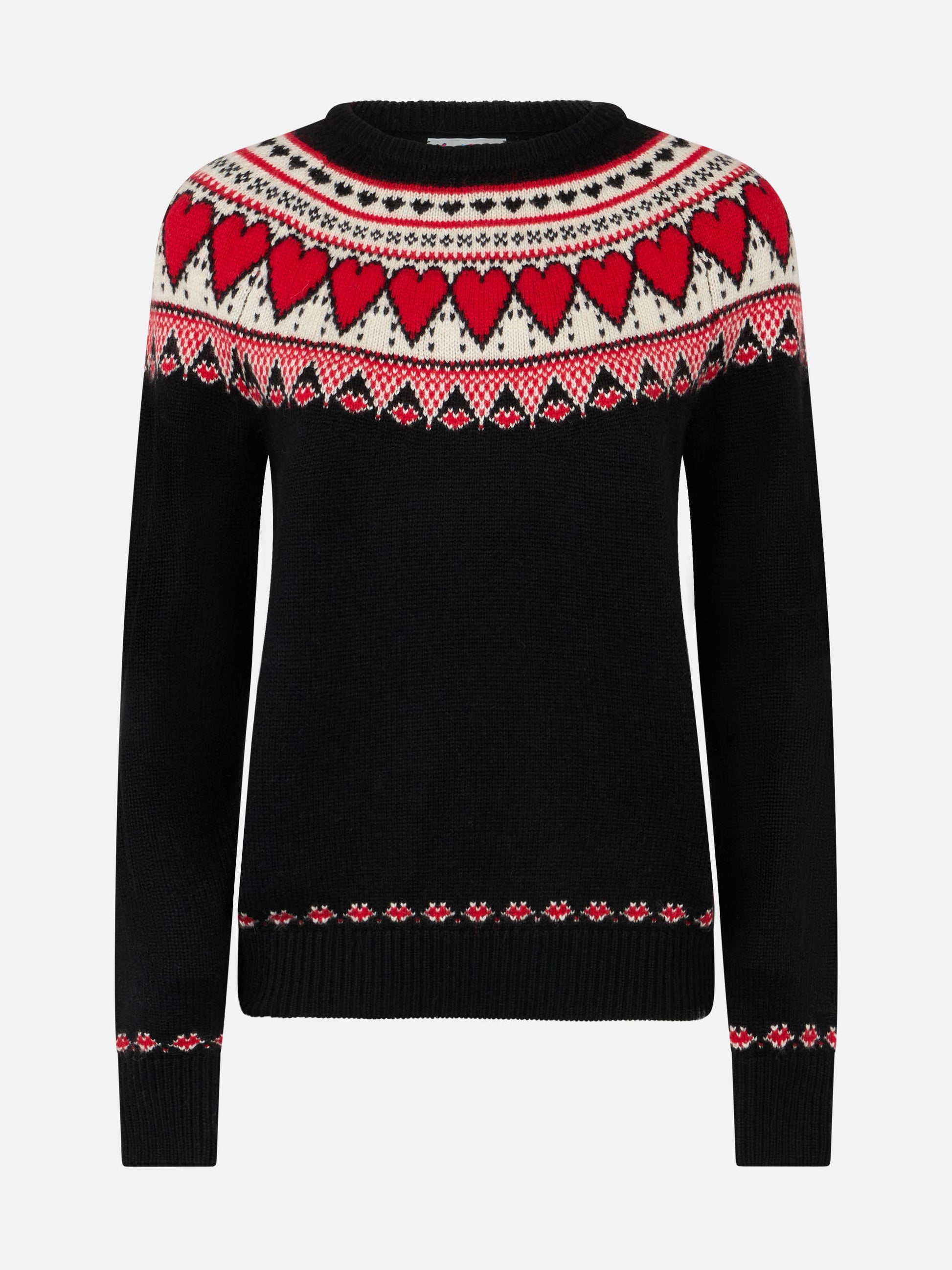 Woman black sweater New Queen with fair isle hearts jacquard - MC2 Saint Barth