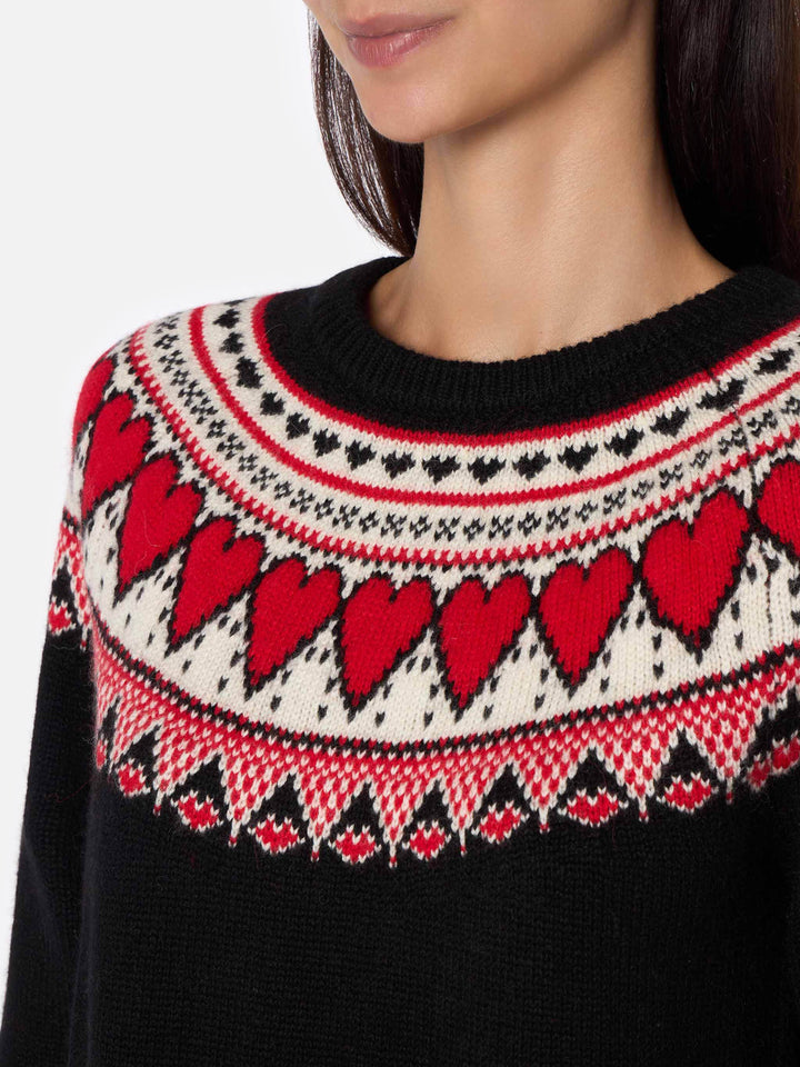 Black New Queen Nordic sweater with heart jacquard