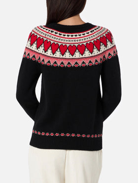 Black New Queen Nordic sweater with heart jacquard