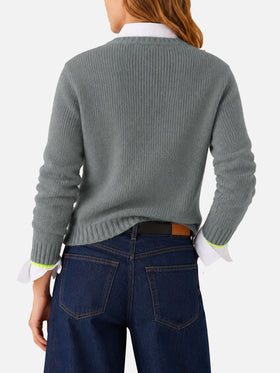 Neuer Queen Pullover aus gebürstetem grauem Stoff mit Stickerei 