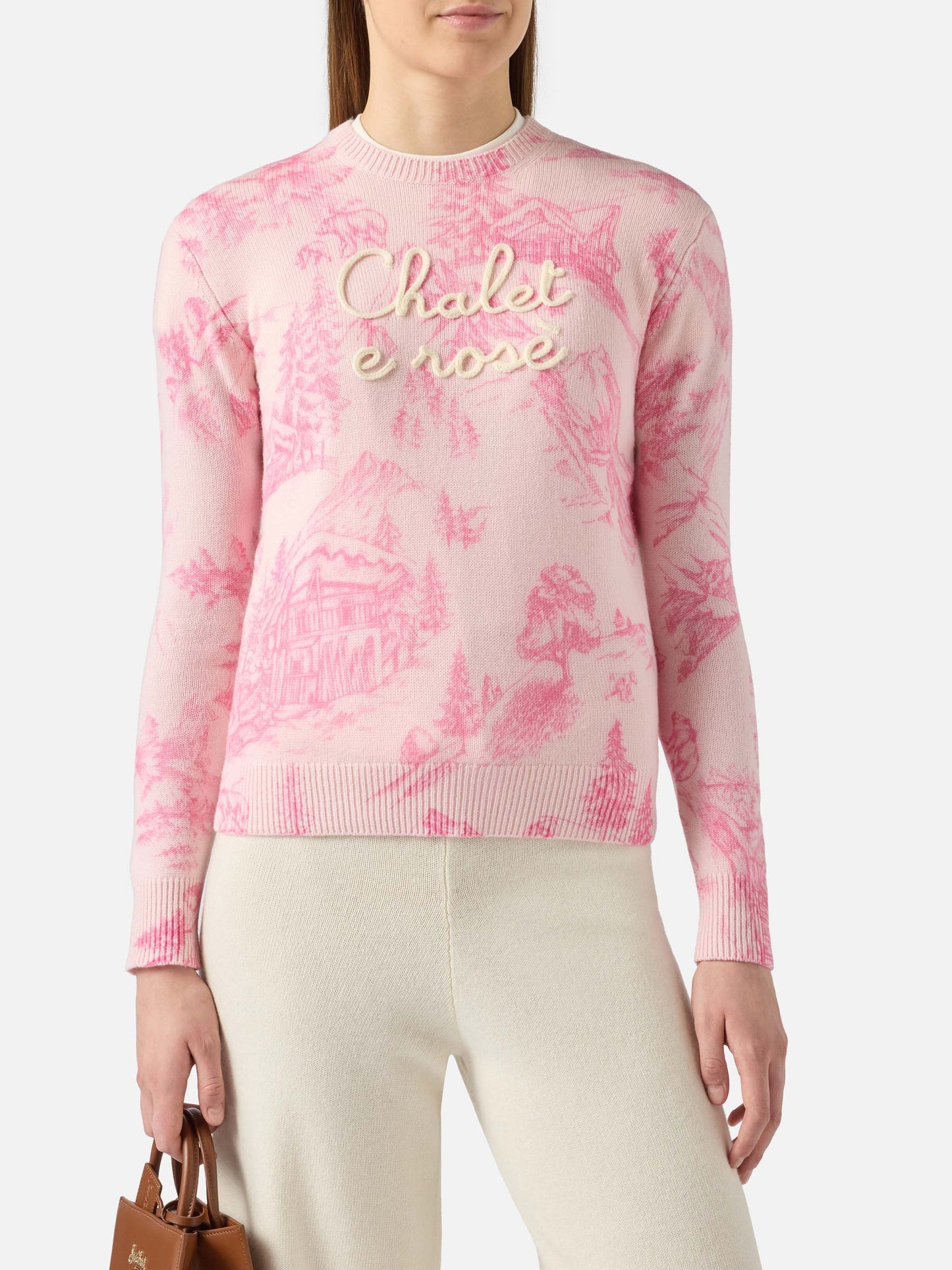 Pull New Queen rose avec imprimé et broderie Chalet 