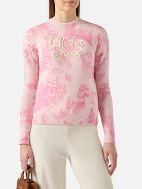 Pull New Queen rose avec imprimé et broderie Chalet 