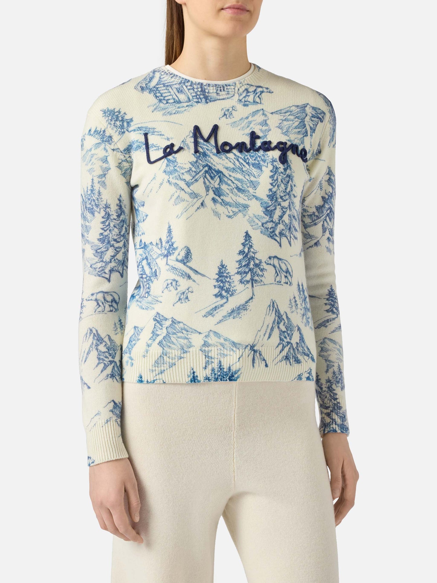 Pull New Queen blanc toile de jouy 