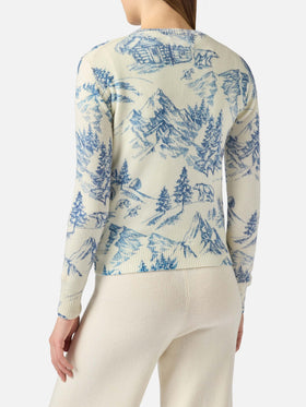 Pull New Queen blanc toile de jouy 