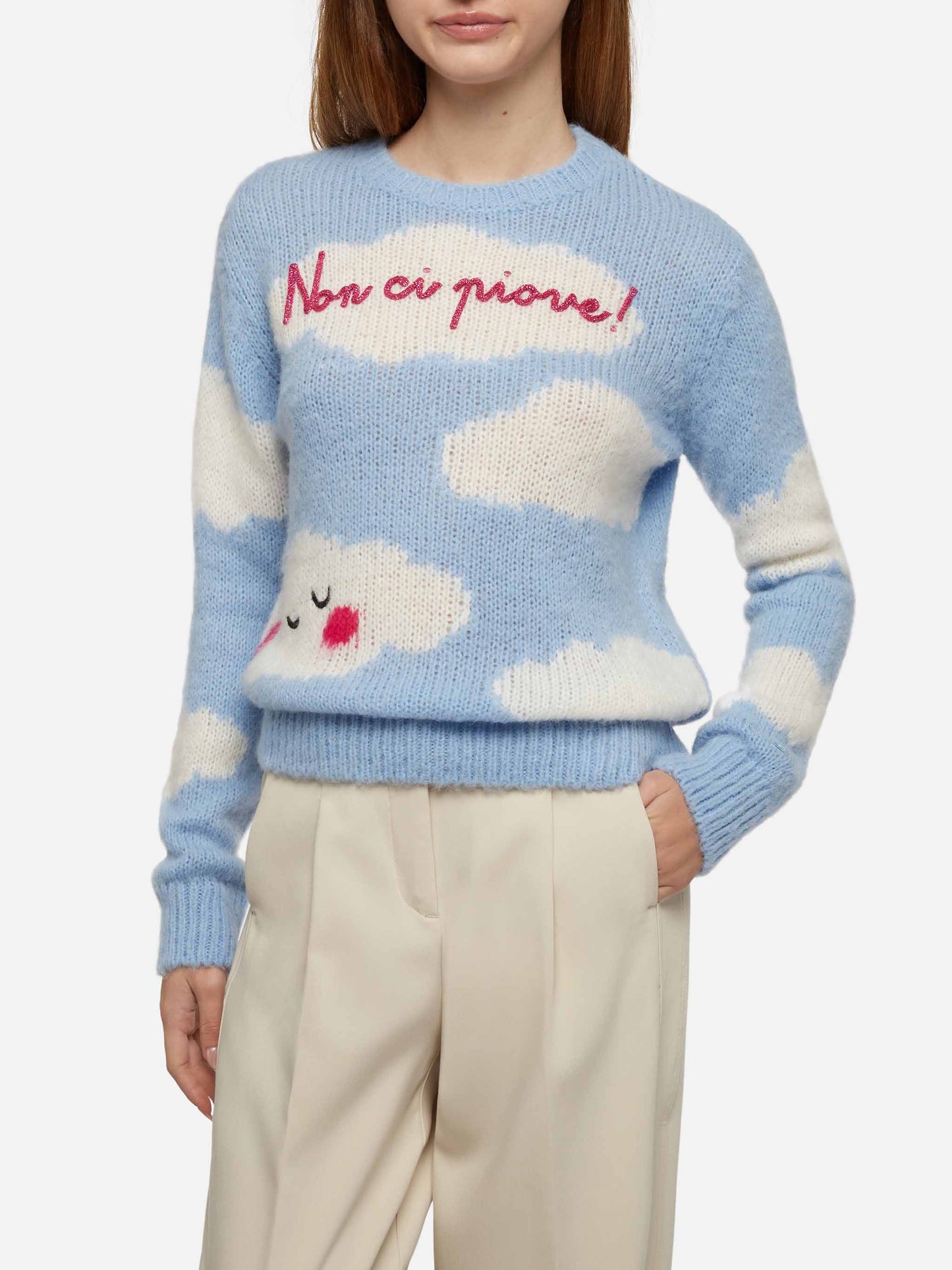 Woman crewneck soft sweater with Non ci piove embroidery - MC2 Saint Barth