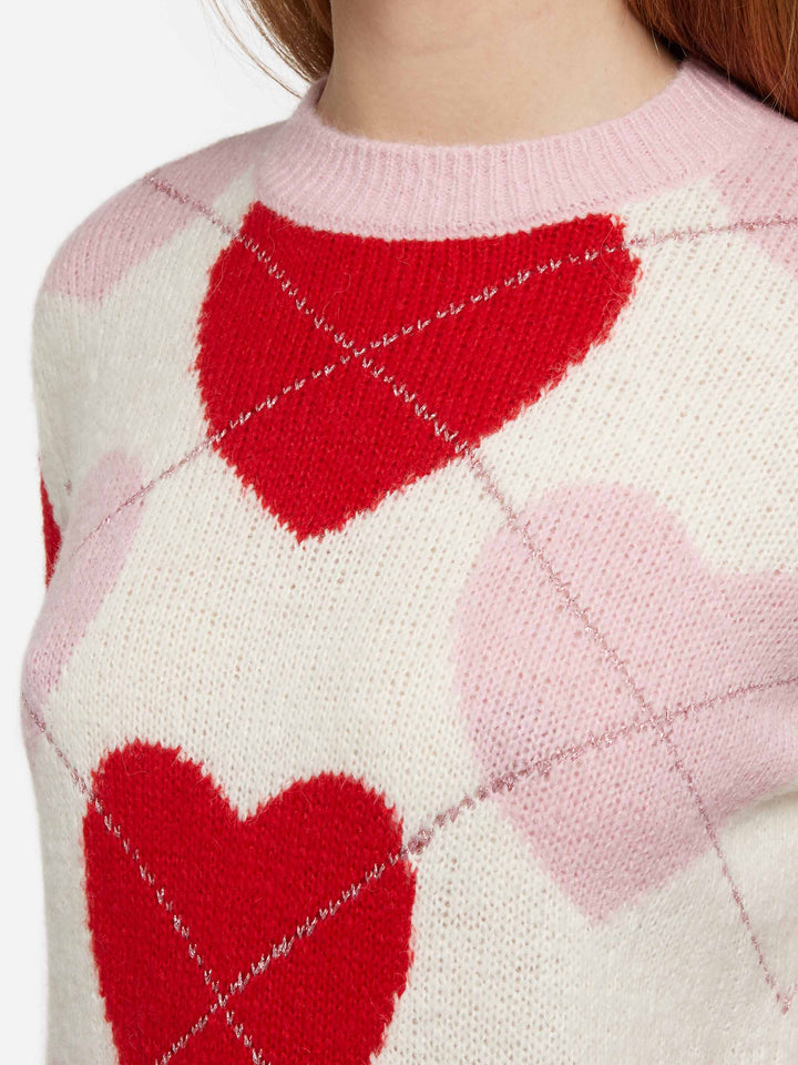Woman crewneck soft sweater Queen Nordic Soft with heart jacquard - MC2 Saint Barth