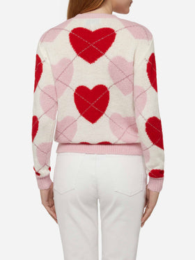 Woman crewneck soft sweater Queen Nordic Soft with heart jacquard - MC2 Saint Barth