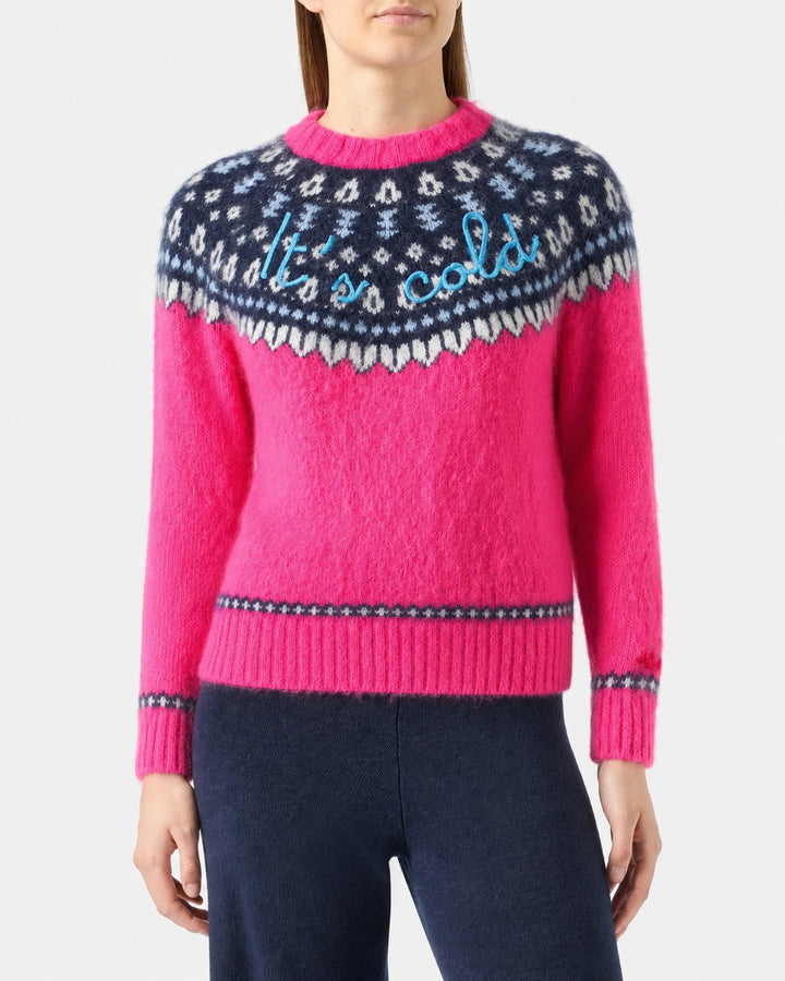 New Queen Nordic Soft Fuchsia-Jacquard-Pullover mit Stickerei 