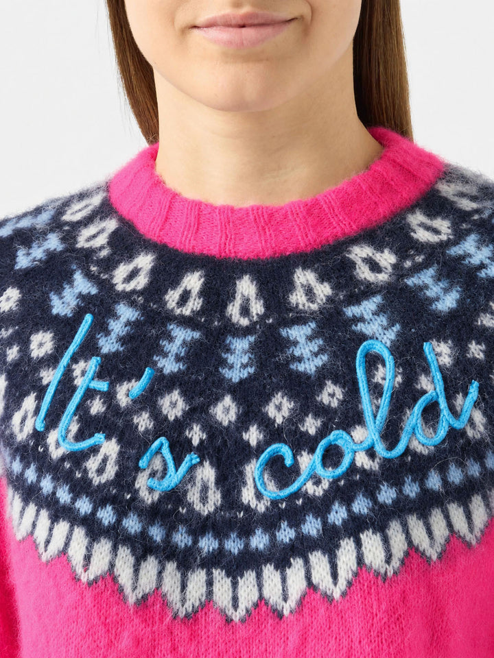 New Queen Nordic Soft Fuchsia-Jacquard-Pullover mit Stickerei 