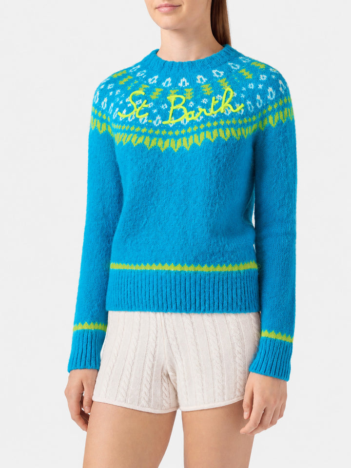 Hellblauer New Queen Nordic Soft Jacquard-Pullover 