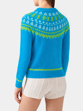 Hellblauer New Queen Nordic Soft Jacquard-Pullover 