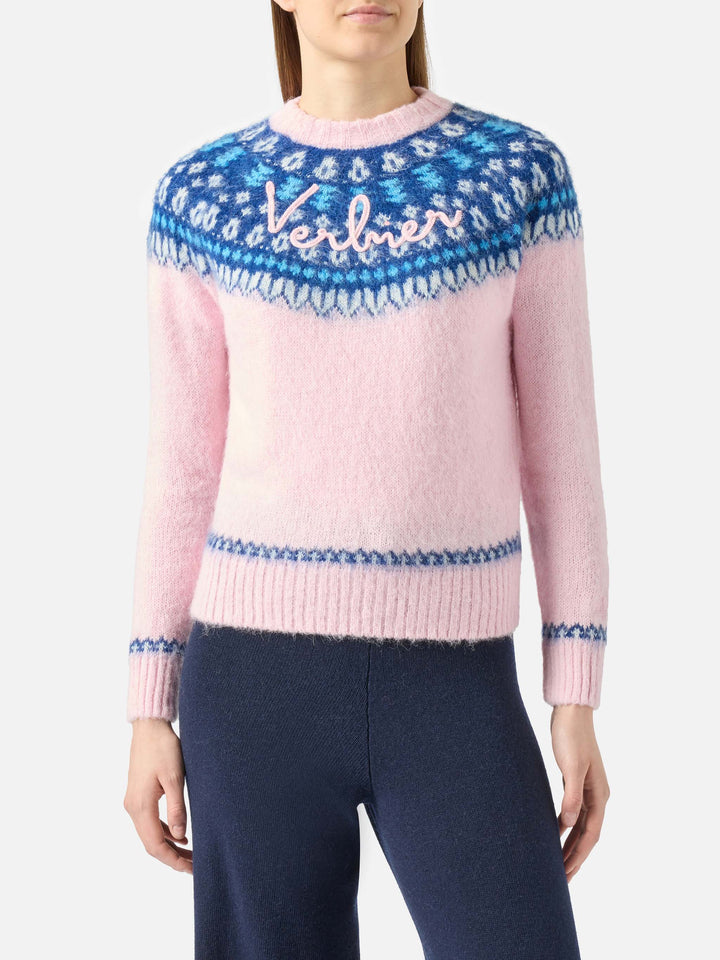 Pink New Queen Nordic Soft sweater with jacquard pattern