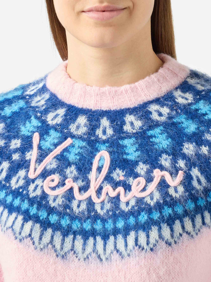 Pink New Queen Nordic Soft sweater with jacquard pattern