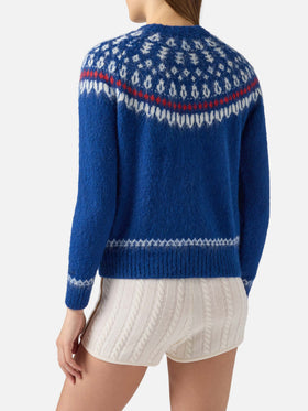 Marineblauer Damen-Pullover aus nordischem Jacquard mit Rundhalsausschnitt