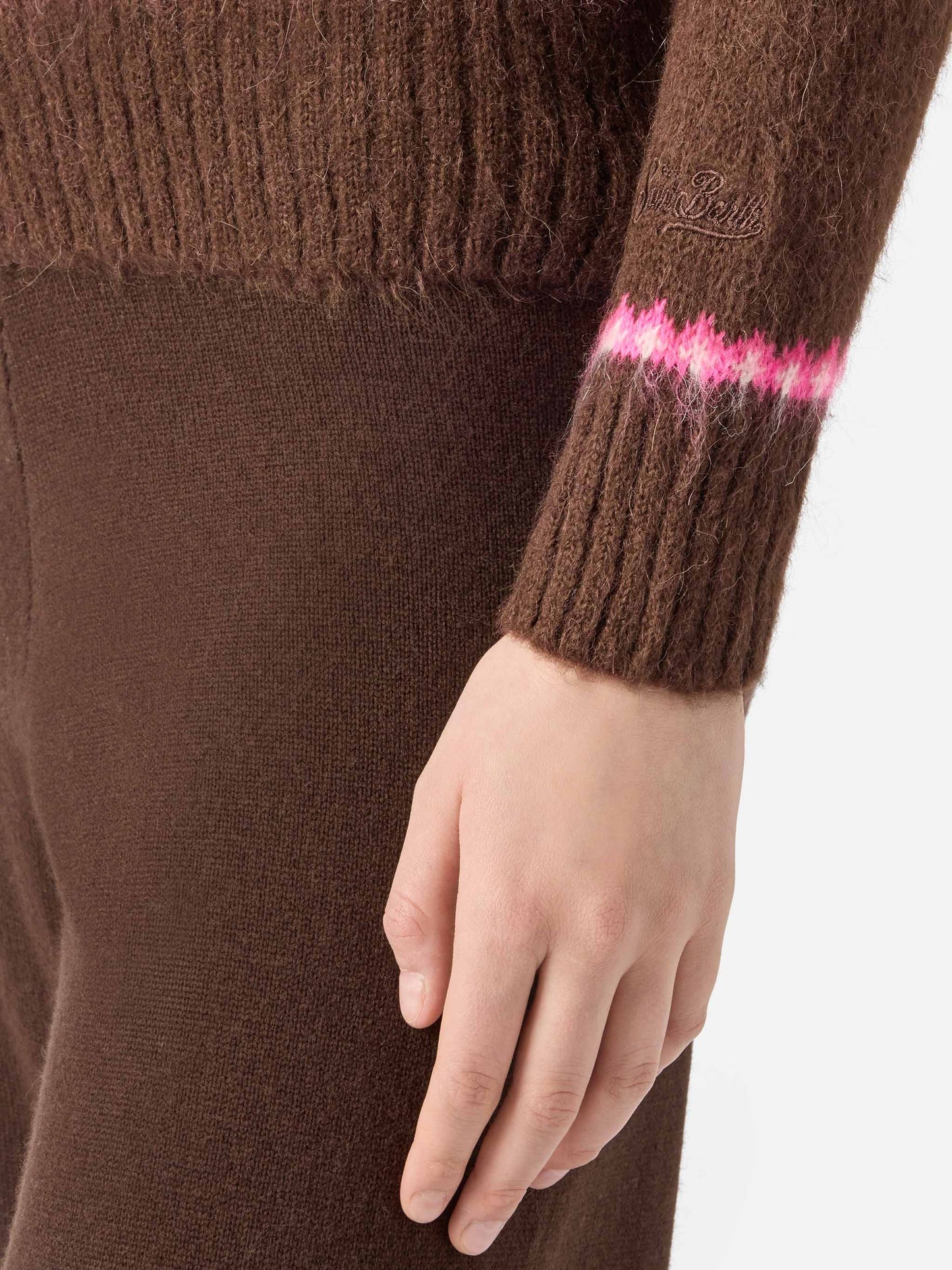 Brauner Pullover Queen Nordic Soft mit Fair-Isle-Jacquard und Sun Moritz-Stickerei