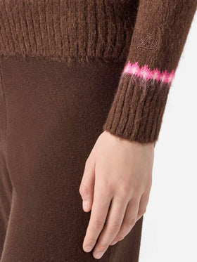 Brauner Pullover Queen Nordic Soft mit Fair-Isle-Jacquard und Sun Moritz-Stickerei