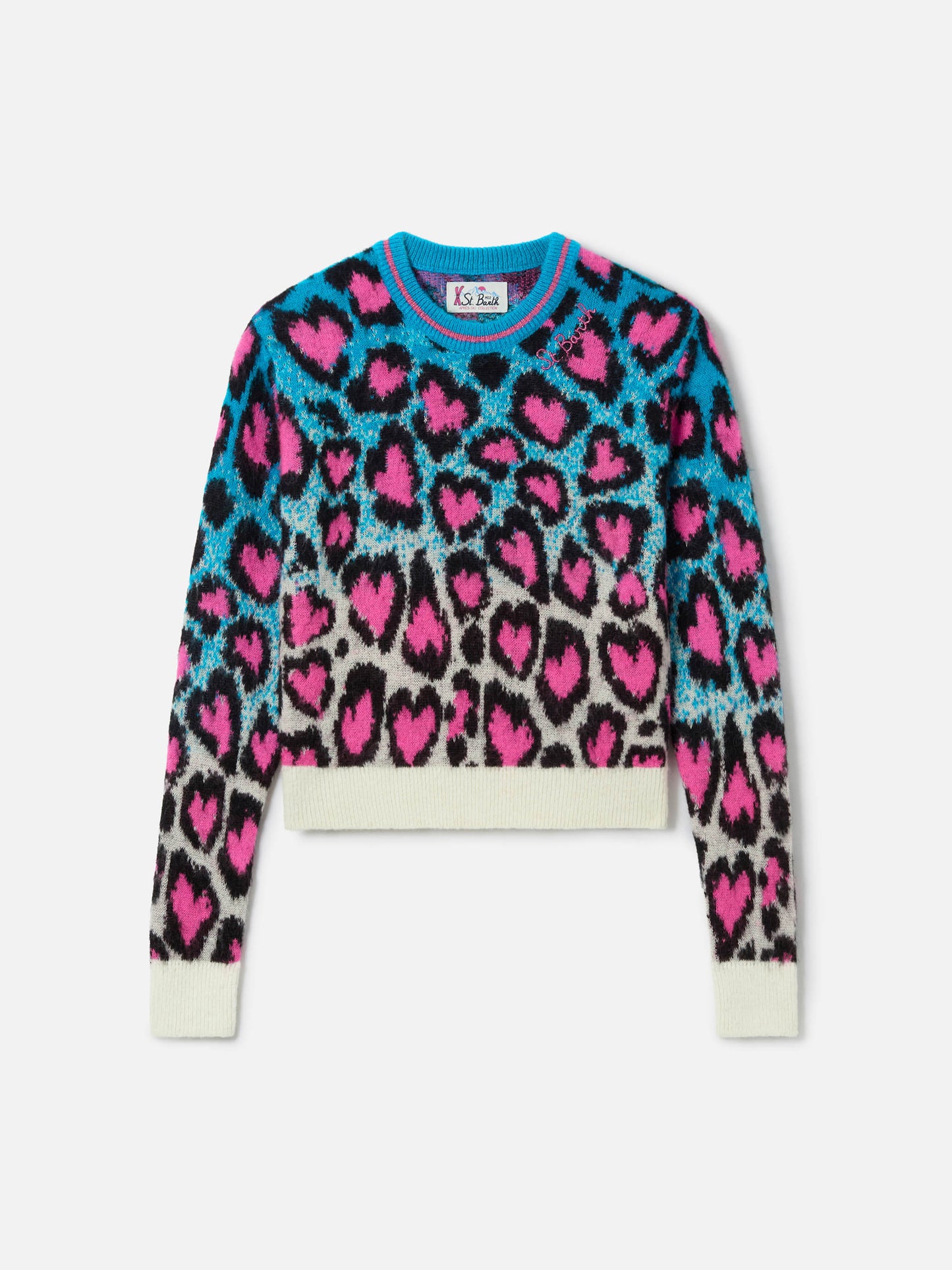 Maglione New Queen girocollo crop Leopard Hearts