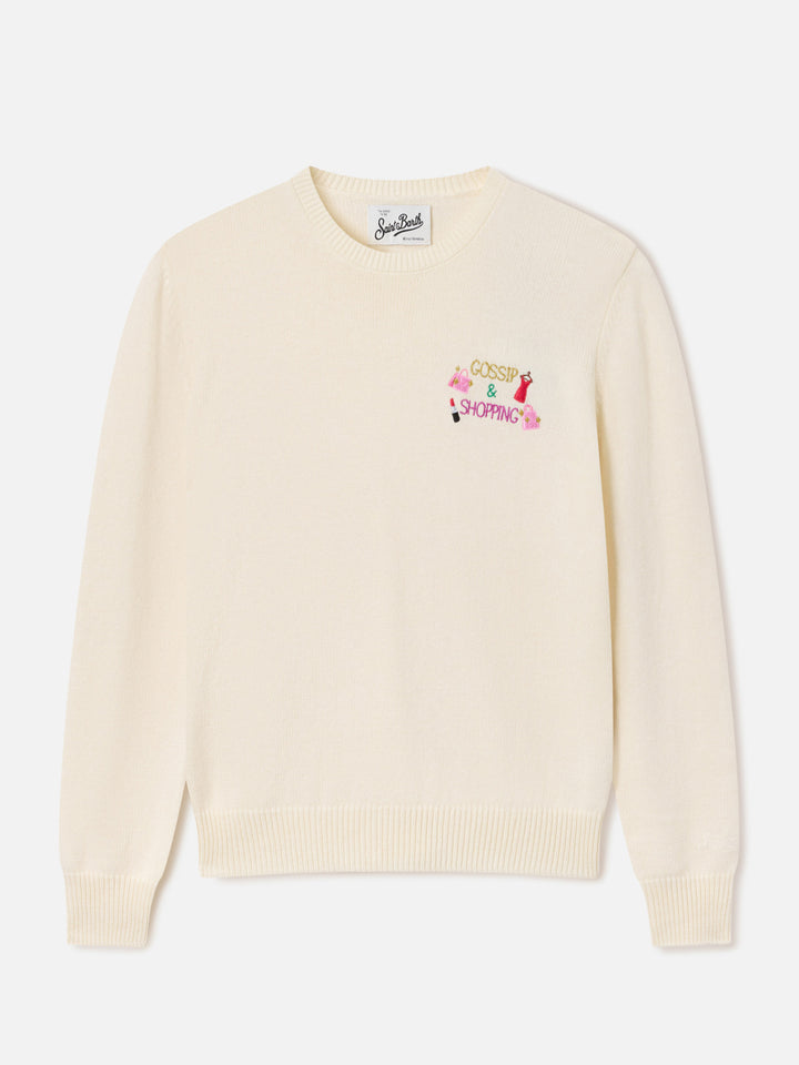 Jersey de cuello redondo Off white New Queen en mezcla de lana y cachemira con bordado Gossip & Shopping 