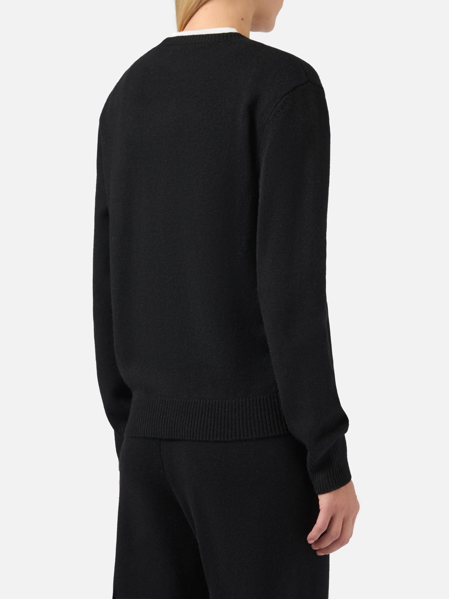 Neuer schwarzer Queen-Pullover aus Kaschmirmischung mit Bollicine-Stickerei.