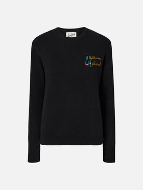 Neuer schwarzer Queen-Pullover aus Kaschmirmischung mit Bollicine-Stickerei.