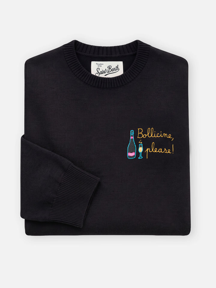 Nouveau pull New Queen en mélange de cachemire noir avec broderie Bollicine, please 