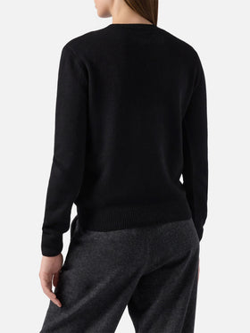 New Queen-Pullover aus Kaschmirmischung in Schwarz mit „Scelgo sempre quello sbagliato“-Stickerei