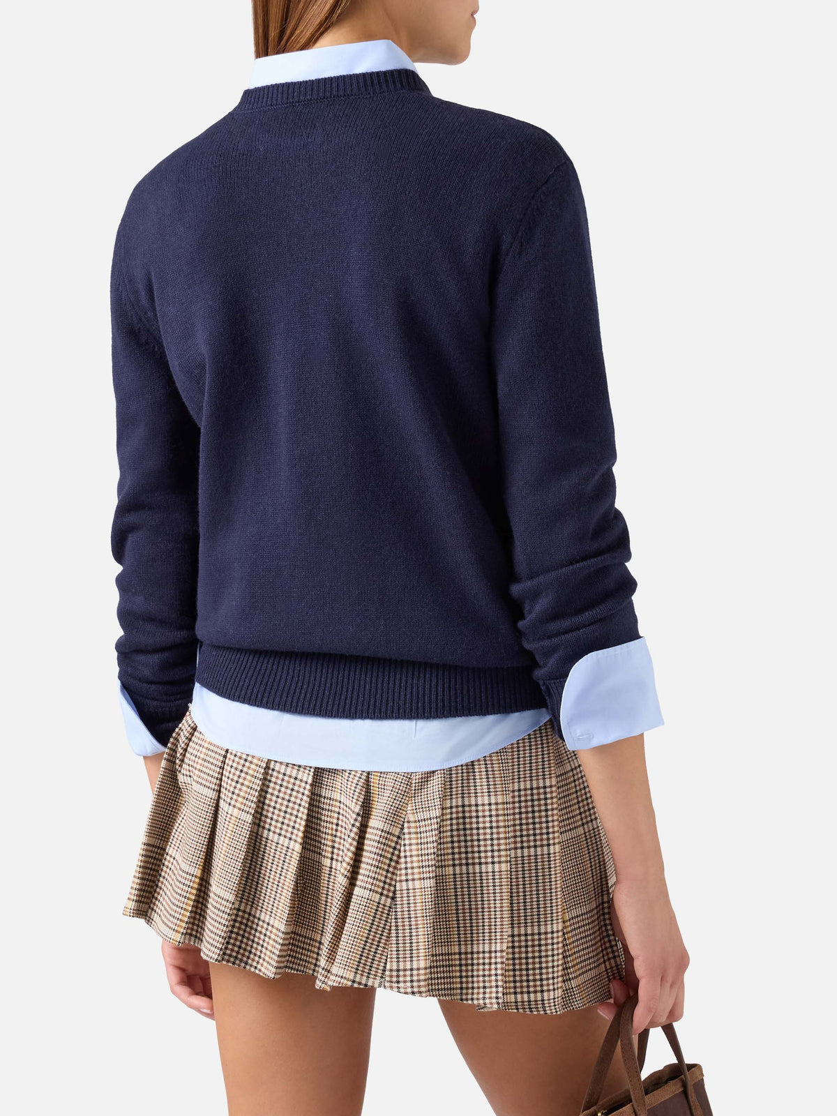 Jersey de cuello redondo en mezcla de lana y cachemira Navy blue New Queen con bordado Non Mi Fido 