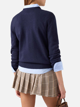 Jersey de cuello redondo en mezcla de lana y cachemira Navy blue New Queen con bordado Non Mi Fido 