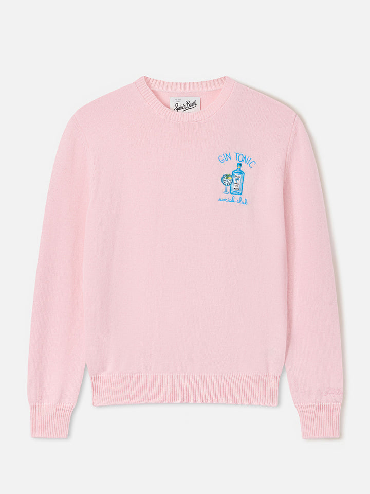 Jersey de cuello redondo Pink New Queen en mezcla de lana y cachemira con bordado Gin Tonic Social Club 