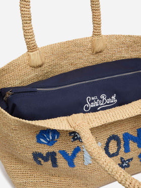 Beige Raffia Beach bag with cotton pouch and Mykonos embroidery - MC2 Saint Barth