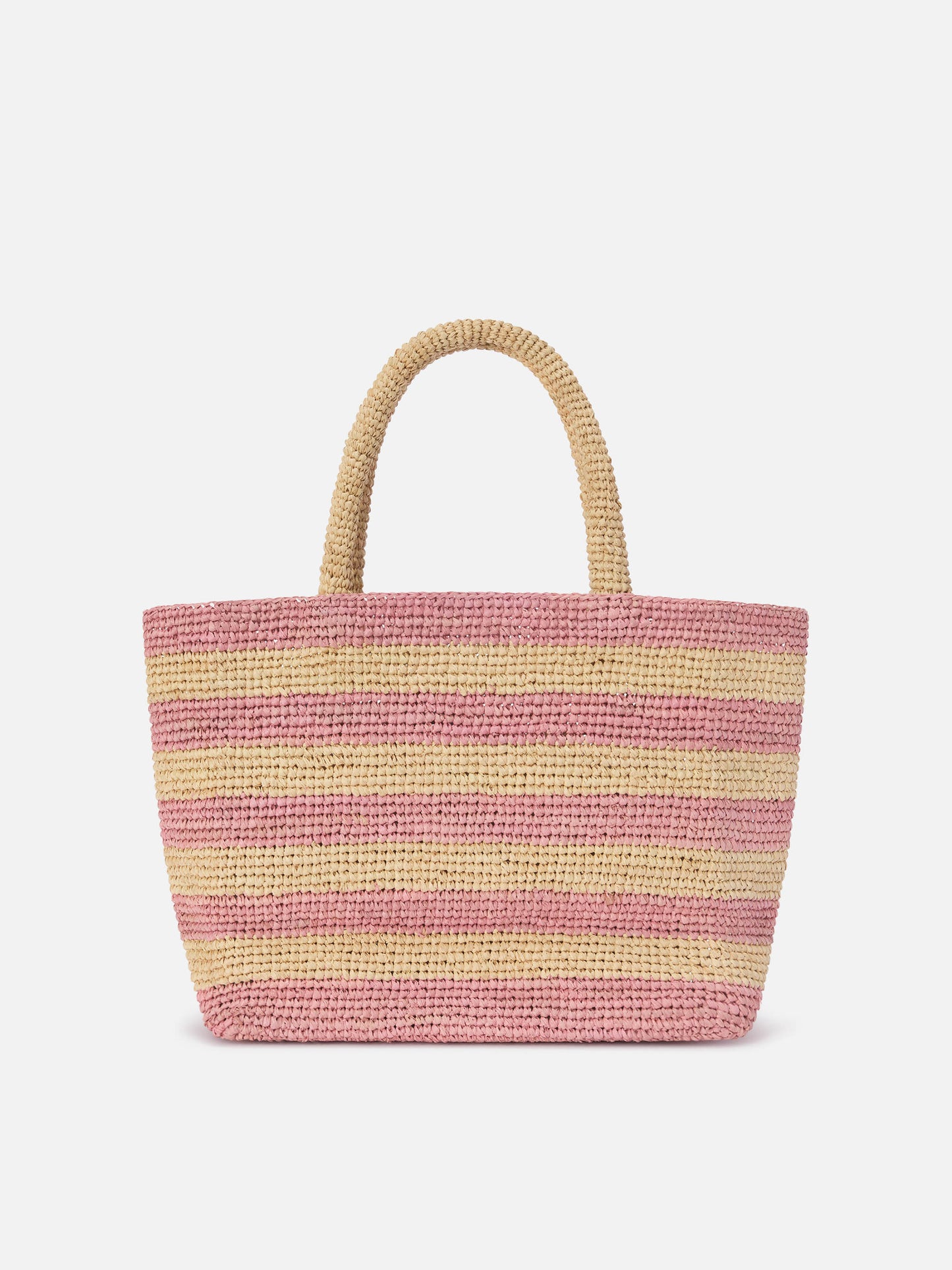 Medium Beach raffia bag with pink stripes and embroidered logo