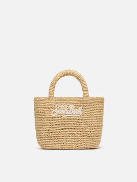 Beach mini raffia bag with embroidered logo