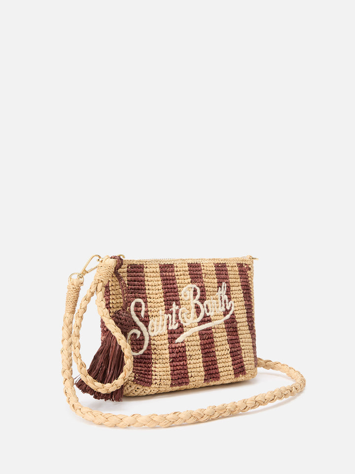 Pochette de rafia a rayas con logotipo bordado 