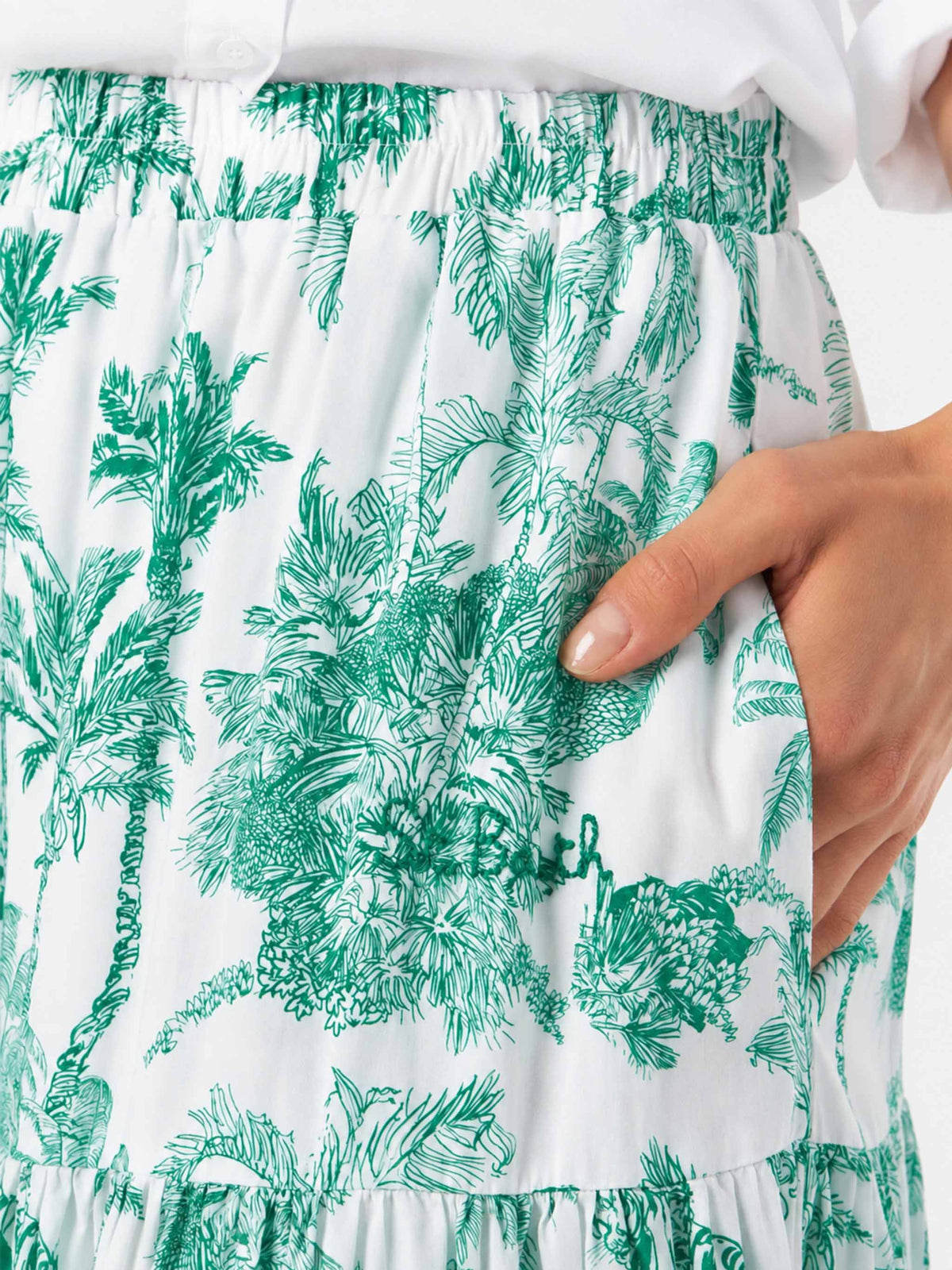 Falda larga Green Rambla con estampado jungle 