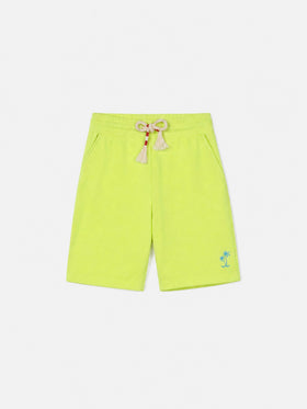 Bermuda Randle Jr giallo fluo in cotone con ricamo logo palma